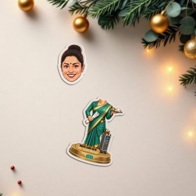 Personalized Indian Cabin Crew Bobblehead Caricature | Battery Powered Shaking Head Feature | Gift for Air Hostess Daughter, Sister, Mom & Friends